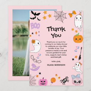 Photo Rosa A Little Boo Cute Halloween Baby Shower Tack Kort