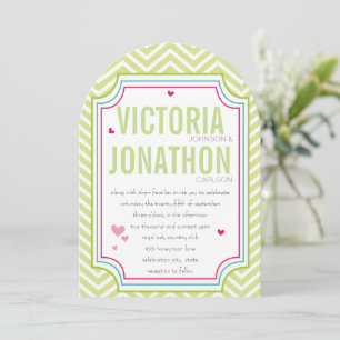 Photo Rosa Aqua Lime Zig Zag Typography Bröllop Inbjudningar