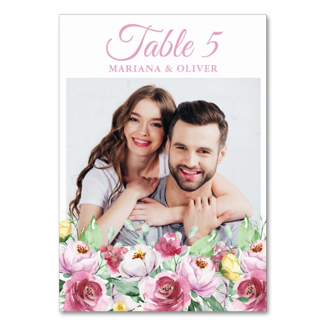 Photo Rosa Blommigt Bröllop Bordsnummer (Framsidan)