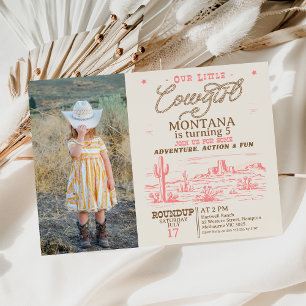 Photo Rosa Brown Western Desert Cowgirl Birthday Inbjudningar