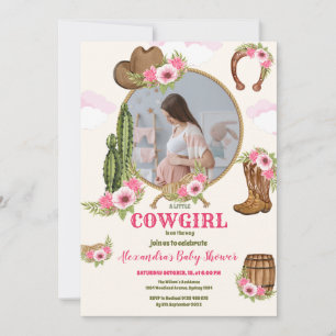 Photo Rosa Cowgirl Western Baby Shower Inbjudningar