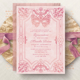 Photo Rosa Guld Masquerad Quinceanera Inbjudningar