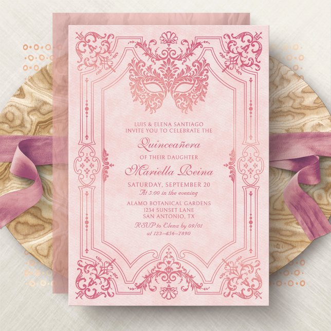 Photo Rosa Guld Masquerad Quinceanera Inbjudningar (Skapare uppladdad)