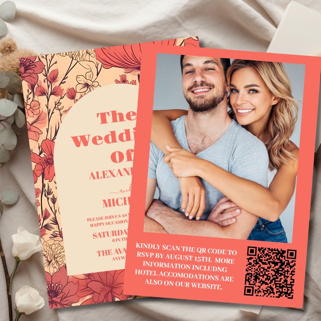 Photo Rosa Gult Orange Wildblommor Bröllop Inbjudningar (Skapare uppladdad)