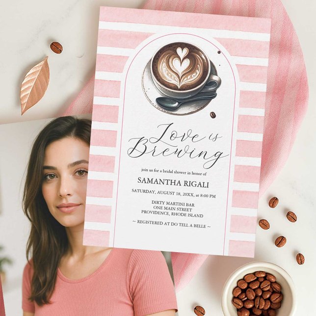 Photo Rosa Kärlek brinner Möhippa Inbjudningar (Photo bridal shower invitation from the Pink Love Is Brewing collection featuring coffee themed)