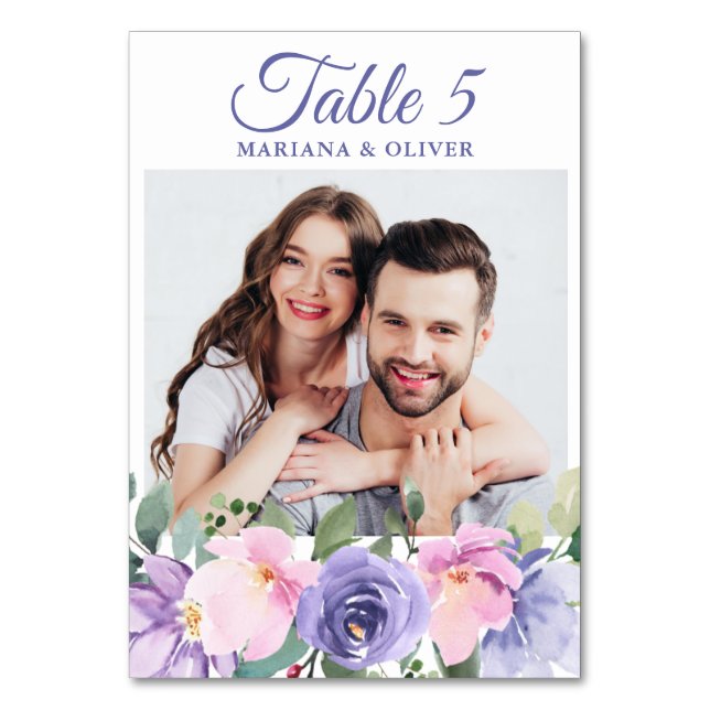 Photo Rosa Lavender Blommigt Bröllop Bordsnummer (Framsidan)