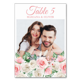 Photo Rosa Peach Blommigt Bröllop Bordsnummer