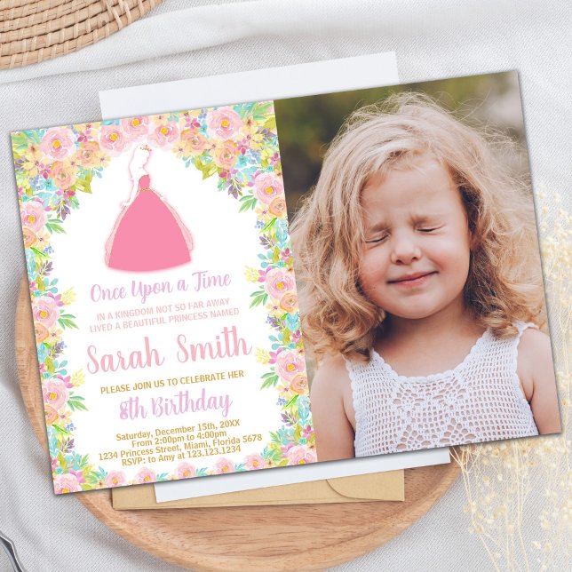 Photo Rosa Princess Glitter Princess Birthday Inbjudningar (Photo Pink Princess Glitter Princess Birthday Invitation)