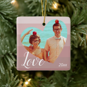 Photo Rosa Rand Heart Valentine Day Julgransprydnad Keramik