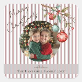 Photo Rosa Rand & Ornaments God jul Fyrkantigt Klistermärke