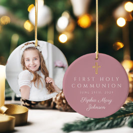 Photo Rosa Religiösa Kor Girl First Communion Julgransprydnad Keramik