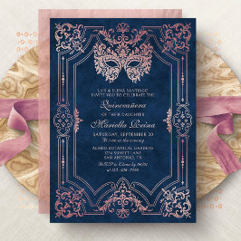 Photo Rosa ros Guld Masquerad Quinceanera Inbjudningar