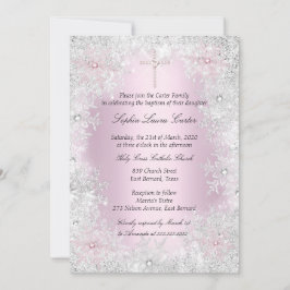 Photo Rosa Silver Snöflingor Girl Girl Baptism Kor Inbjudningar