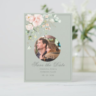 Photo  Rosa Watercolor Blommigt Bröllop Spara Datumet