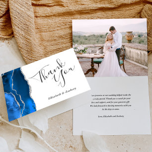 Photo Royal Blue Agate Silver Bröllop Tack Kort