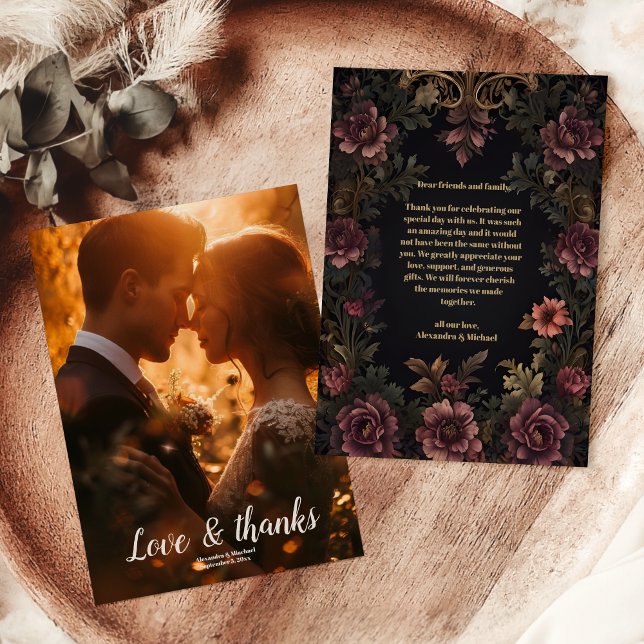 Photo Royal Victorian Blommigt Gothic Bröllop Tack Kort (Skapare uppladdad)