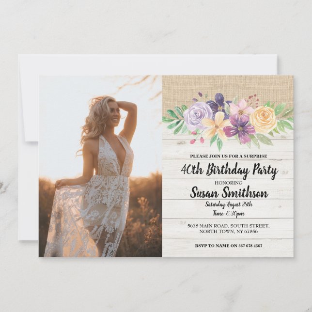 Photo Rustic 21:a 30:e eller 40:e födelsedagen Par Inbjudningar (Framsida)