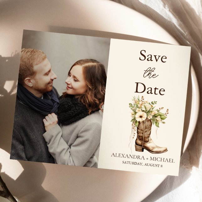 Photo Rustic Botanical Greenery Bröllop Spara Datumet (Skapare uppladdad)