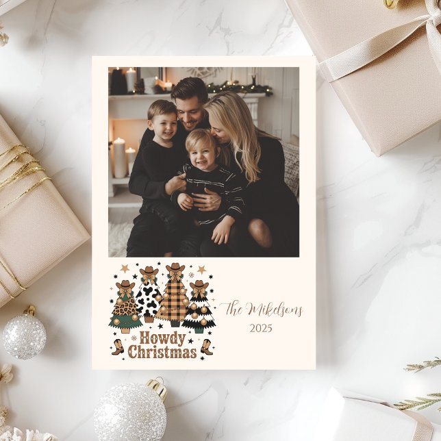 Photo Rustic Cowgirl Howdy Western Christmas Julkort (Skapare uppladdad)