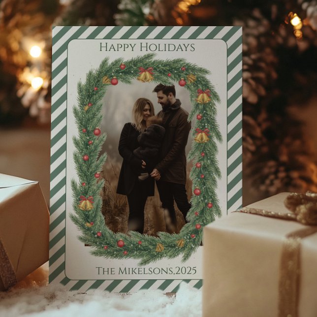 Photo Rustic Evergreen Bell Christmas Julkort (Skapare uppladdad)