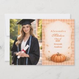 Photo Rustic Gingham Pumpkin Fall Graduation Meddelande
