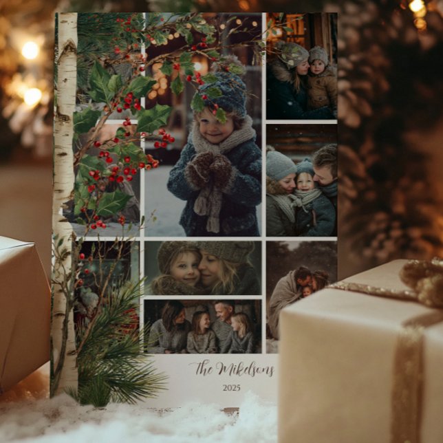 Photo Rustic Holly Berry jul Party Julkort (Skapare uppladdad)