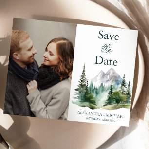 Photo Rustic Mountain Forest Evergreen Träd Weddin Spara Datumet