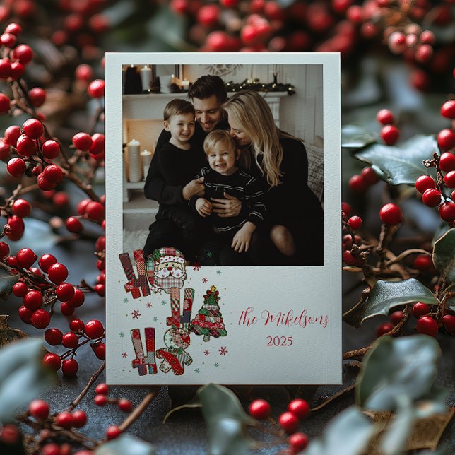 Photo Rustic Patchwork Ho Ho Ho Christmas Julkort (Skapare uppladdad)