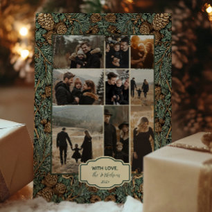 Photo Rustic Pinecone Evergreen jul Julkort