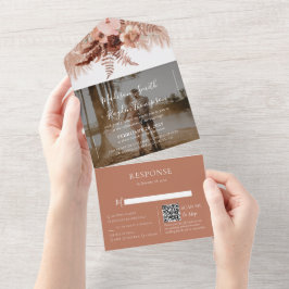 Photo Rustic QR Code Boho Terracotta Bröllop