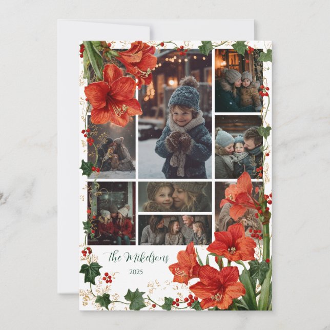 Photo Rustic Red Amaryllis jul Julkort (Framsida)