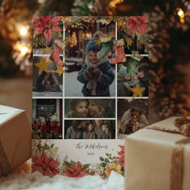 Photo Rustic Stockings och Poinsettias jul Julkort