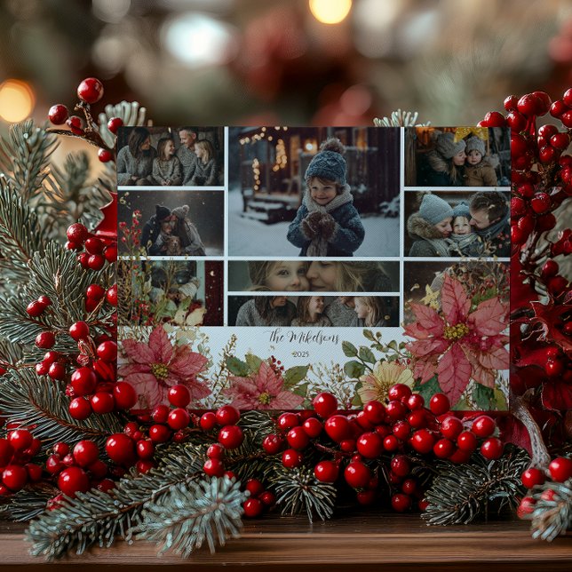 Photo Rustic Stockings och Poinsettias jul Julkort (Skapare uppladdad)
