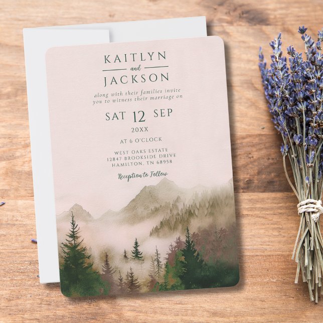Photo Rustic Watercolor Mountain Wedding Inbjudningar (Photo Rustic Watercolor Mountain Wedding Invitation)