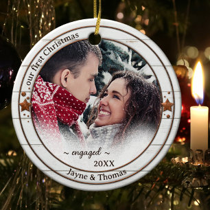 Photo Rustic White Wood Förlovning Ornament