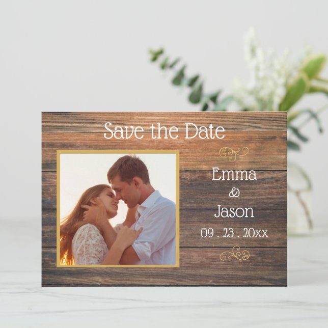 Photo Rustic Wood Grain Typography Spara Datumet (Stående Fram)