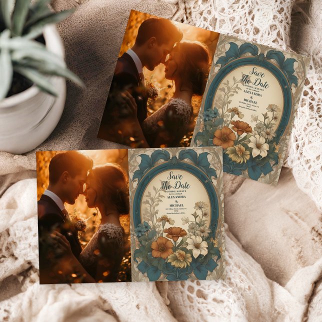 Photo Sage Grönt Art nouveau Alphonse Mucha Weddin Spara Datumet (Skapare uppladdad)