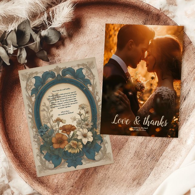 Photo Sage Grönt Art nouveau Alphonse Mucha Weddin Tack Kort (Skapare uppladdad)