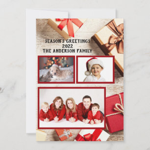 Photo Säsonhälsningars Red Rustic Gift Paket Julkort