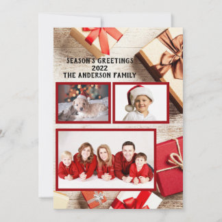 Photo Säsonhälsningars Red Rustic Gift Paket Julkort