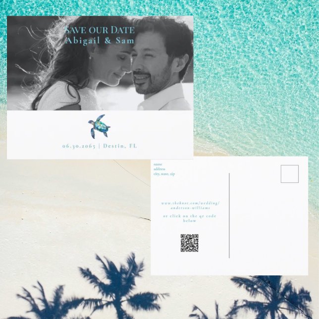 Photo Sea Turtle Beach Wedding Save the Date Vykort (Skapare uppladdad)