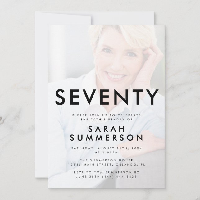 Photo Seventy Black White 70th Birthday Inbjudningar (Framsida)