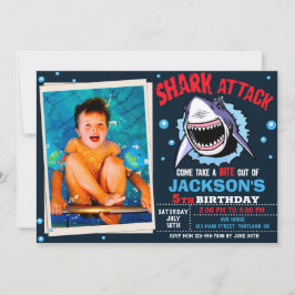 Photo Shark Birthday Invitation Shark Attack party Inbjudningar