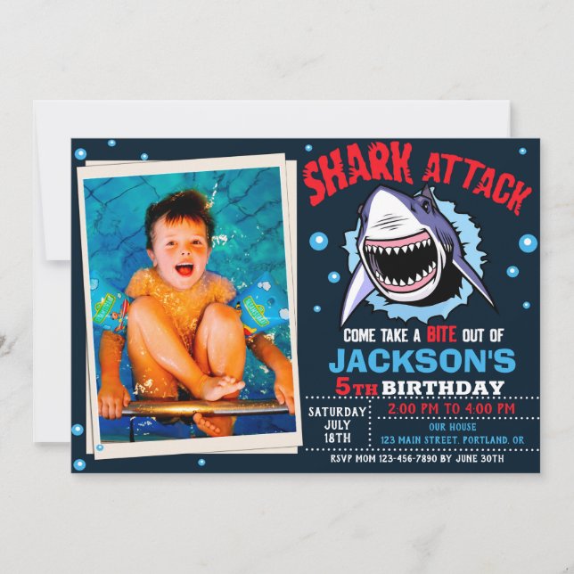 Photo Shark Birthday Invitation Shark Attack party Inbjudningar (Framsida)