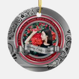 Photo Silver Black Flourish Elegant Banner Red Julgransprydnad Keramik