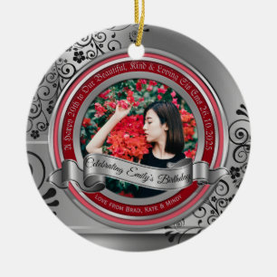 Photo Silver Black Flourish Elegant Banner Red Julgransprydnad Keramik