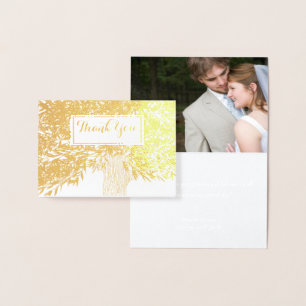 Photo Silver Foil Bröllop Initialer Träd Tack Folierat Kort