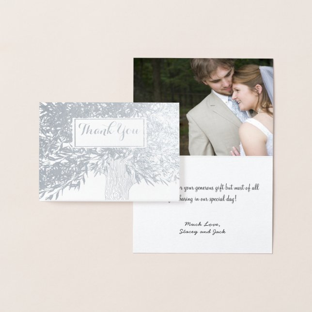 Photo Silver Foil Initialer Träd Trunk Tack Folierat Kort (Display)