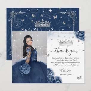 Photo Silver Navy Blue Quinceanera Flat Tack Kort