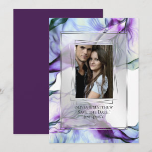 Photo Silver Ram Abstrakt Plum Teal Flowing Bläck Inbjudningar